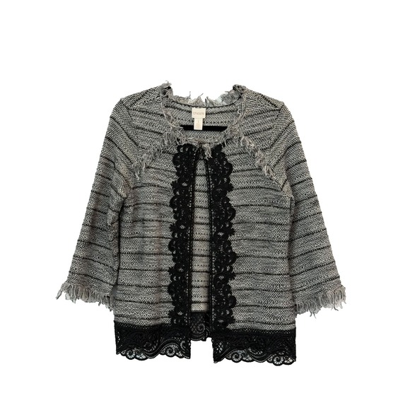 Chico's Jackets & Blazers - Chicos Open Front Textured Jacket Womens 1X Fringe Lace Old Money Quiet Luxury